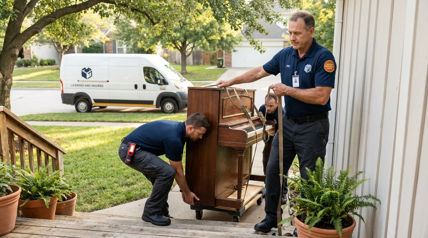 Licensed piano movers securing grand piano in Selbyville, DE