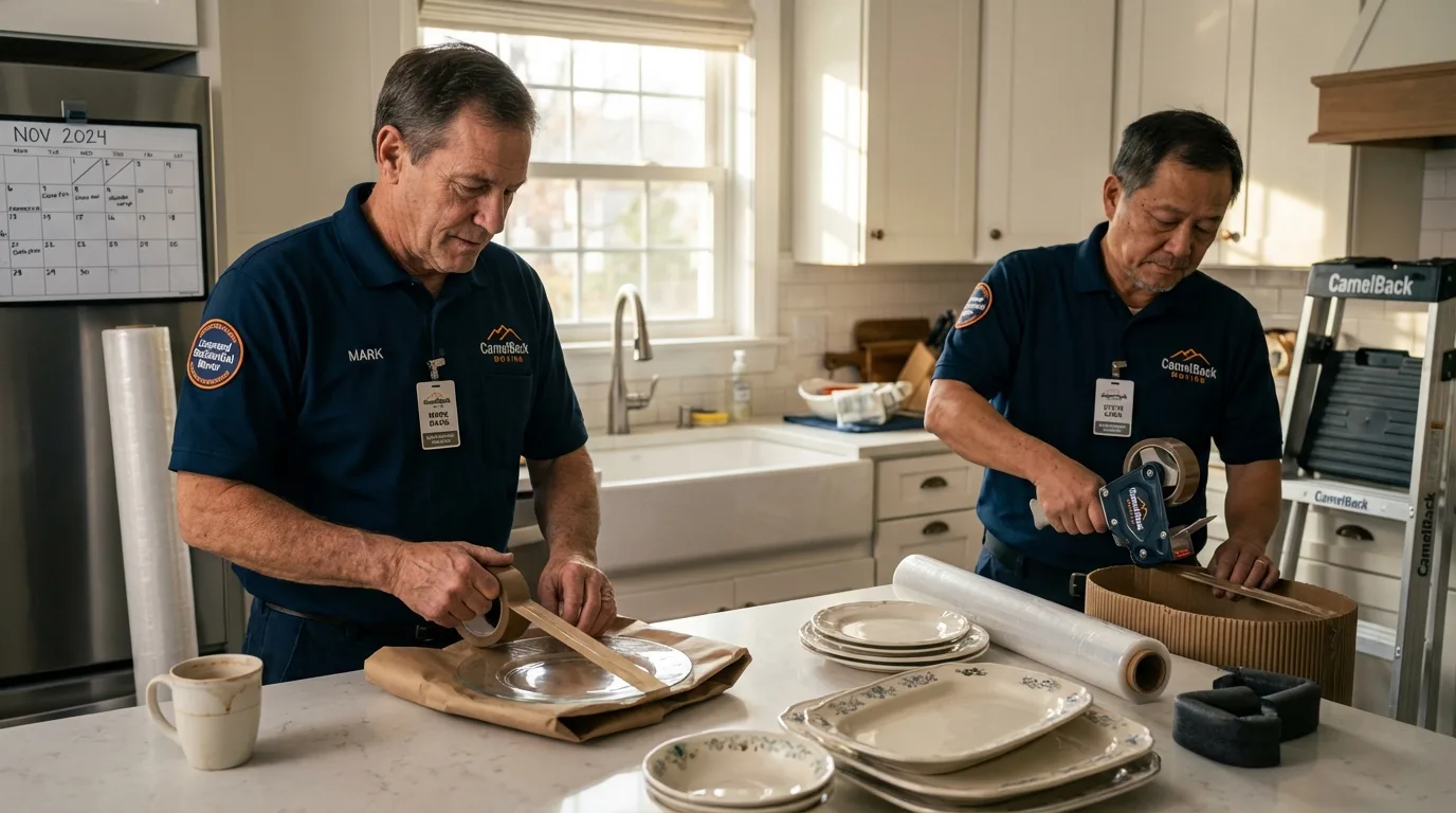 Professional crew packing kitchen dishware in Selbyville, DE